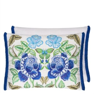 Designers Guild Isabella Embroidered Cobalt Linen Cushion